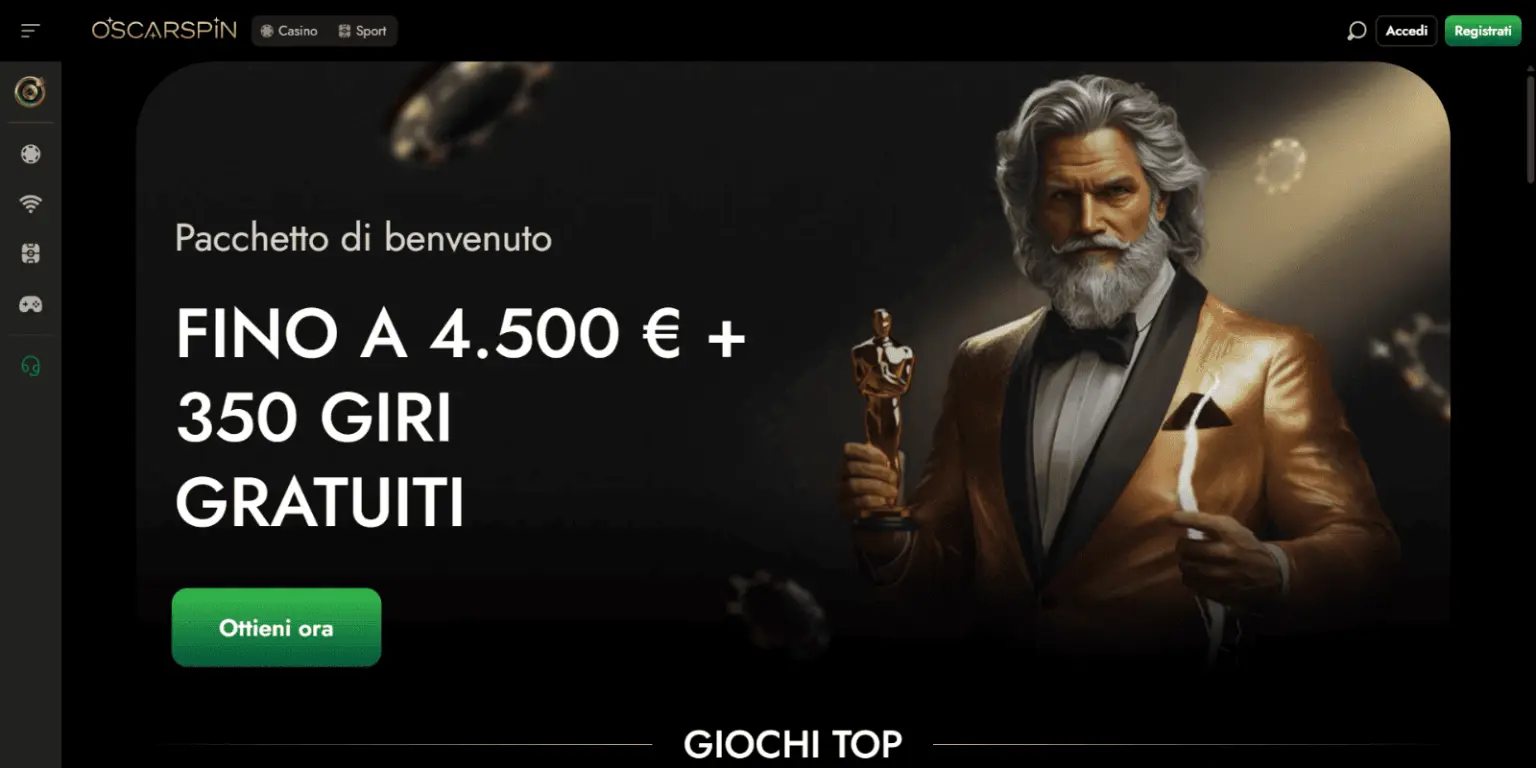 Dashboard OscarSpin sito gioco estero