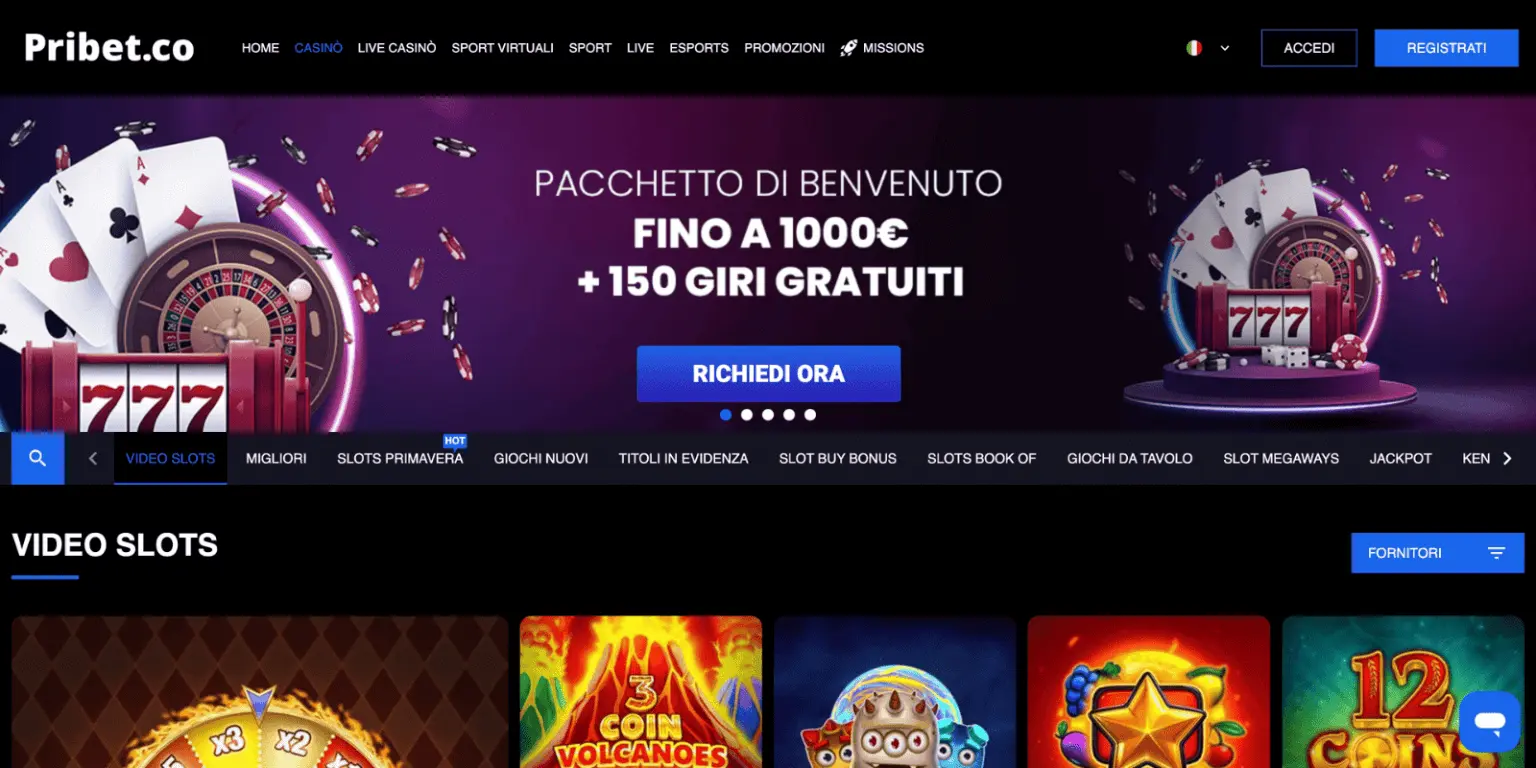 Interfaccia di gioco piattaforma Pribet senza AAMS